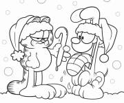 Coloriage Garfield et Odie pendant le Noel