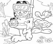 Coloriage Garfield et Wade se pr&eacute;parent &agrave; nager 