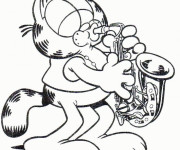 Coloriage Garfield joue le saxophone