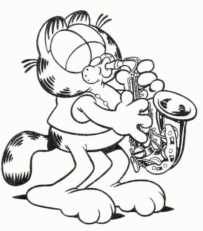 Coloriage et dessins gratuits Garfield joue le saxophone à imprimer
