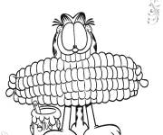 Coloriage Garfield mange du mais 