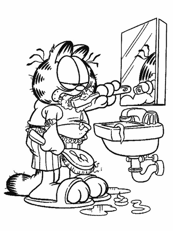 Coloriage et dessins gratuits Garfield nettoie ses dents à imprimer