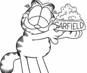 Coloriage Garfield présente son repas