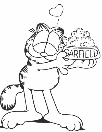 Coloriage et dessins gratuits Garfield présente son repas à imprimer