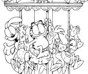 Coloriage Garfield s'amuse sur le cheval d un man&egrave;ge