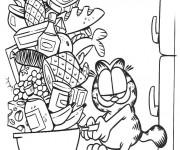 Coloriage Garfield se prépare à manger