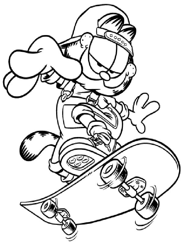 Coloriage et dessins gratuits Garfield sur son skate à imprimer