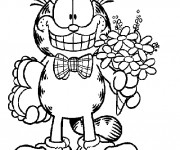 Coloriage Garfield tient un bouquet de fleurs