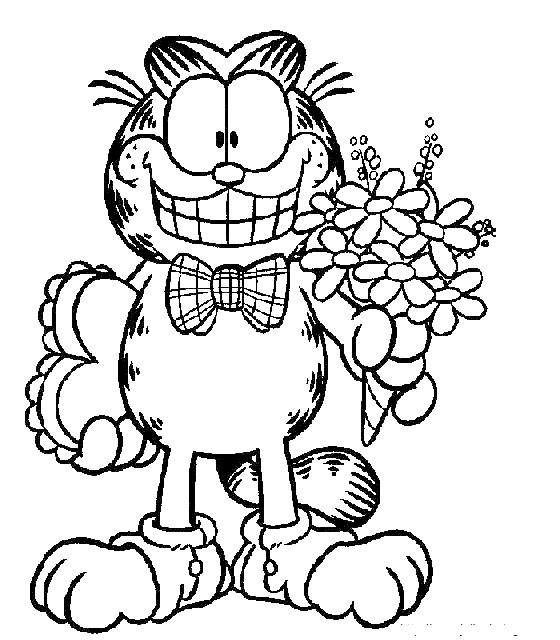 Coloriage et dessins gratuits Garfield tient un bouquet de fleurs à imprimer