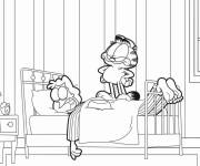 Coloriage Garfield veut r&eacute;veiller Jon Arbuckle