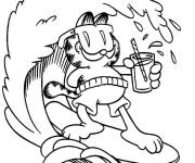 Coloriage Le chat Garfield en surfant