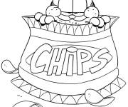 Coloriage Le gourmand Garfield aime les chips