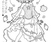 Coloriage Emily en robe d&eacute;cor&eacute;e en coquillages