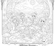 Coloriage Les f&eacute;es de Glitter Force en picnique