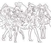 Coloriage Les quatre h&eacute;ro&iuml;nes de l'anime Glitter Force