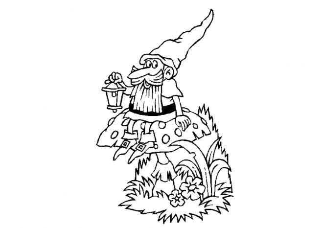 Coloriage et dessins gratuits Dessin de Gnomes sur champignon à imprimer