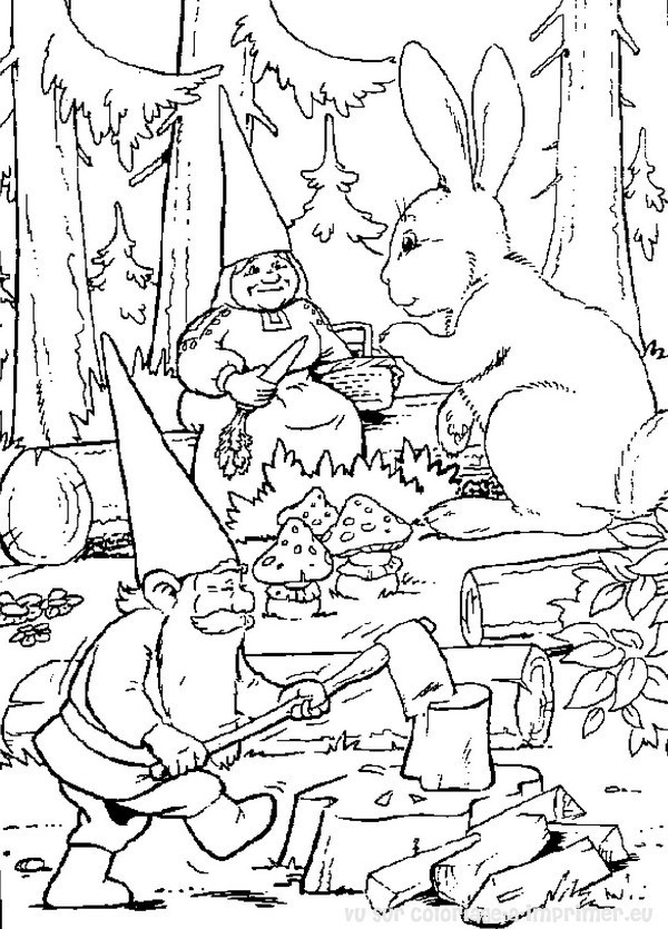 Coloriage et dessins gratuits Dessin Gnomes et écureuil dans la forêt à imprimer