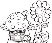 Coloriage Famille de gnome dans le jardin