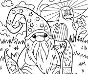 Coloriage gnome &agrave; barbe blanche devant sa maison champignon