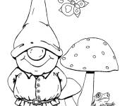 Coloriage Gnome avec champignon et une papillon
