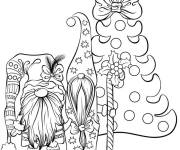 Coloriage Gnome avec un sapin de No&euml;l
