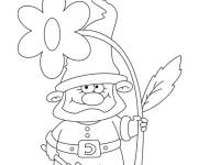 Coloriage gnome avec une pioche et une fleur