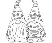 Coloriage Gnomes au bonnets d&eacute;cor&eacute;s