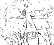 Coloriage Gnomes et champignon comme parapluie