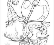 Coloriage Le gnome et la peinture des boules de No&euml;l