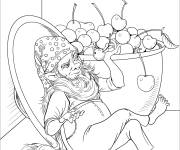 Coloriage Le gnome mange des cerises
