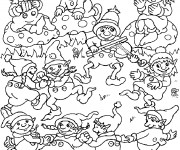 Coloriage Les Gnomes chantent et dansent