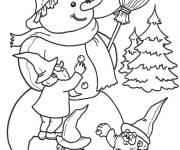 Coloriage Les gnomes ont bien d&eacute;cor&eacute;es le bonhomme de neige