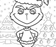 Coloriage B&eacute;b&eacute; Grinch avec des sapins de No&euml;l
