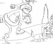 Coloriage Grinch avec son volent les cadeaux de Noel