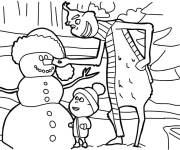 Coloriage Grinch et max pr&egrave;s de bonhomme de neige