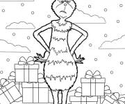 Coloriage Grinch m&eacute;content avec des cadeaux de No&euml;l