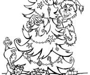 Coloriage et dessins gratuit Grinch se cache derrière le sapin de Noel à imprimer