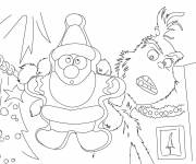 Coloriage Grinch tenant un biscuit en forme de père noël