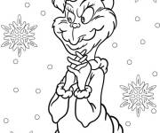 Coloriage Le Grinch portant un chapeau de P&egrave;re No&euml;l avec motifs