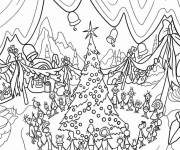 Coloriage Les Whos chantent des chants de Noël autour d'un arbre de Noël
