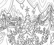 Coloriage Les Whos chantent des chants de No&euml;l autour d'un arbre de No&euml;l