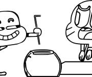 Coloriage Darwin et Gumball pratiquent la magie