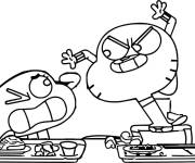 Coloriage Gumball et Darwin pendant le diner