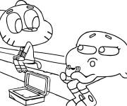 Coloriage Gumball et Darwin pendant le pique-nique