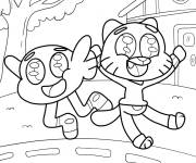 Coloriage Gumball et Darwin sautent de joie