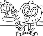 Coloriage Gumball et Darwin se r&eacute;galent