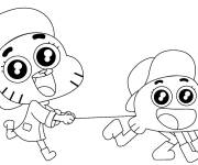 Coloriage Gumball joue avec son meilleur ami