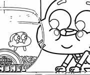 Coloriage Gumball s'amuse avec le poisson