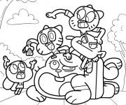 Coloriage Nicole, Darwin, Richard, Ana&iuml;s et Gumball se battent