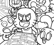 Coloriage Richard, Darwin, Ana&iuml;s et Nicole encouragent Gumball